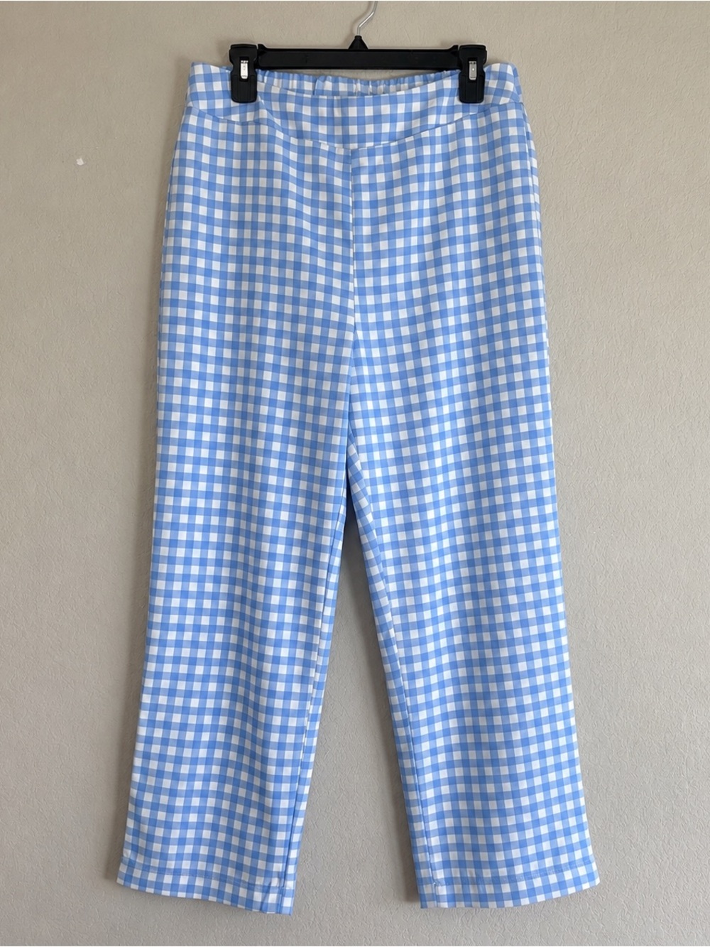 4SI3NNA Sami Pants Women Large Blue White Gingham Pull On Wide Leg Cottagecore